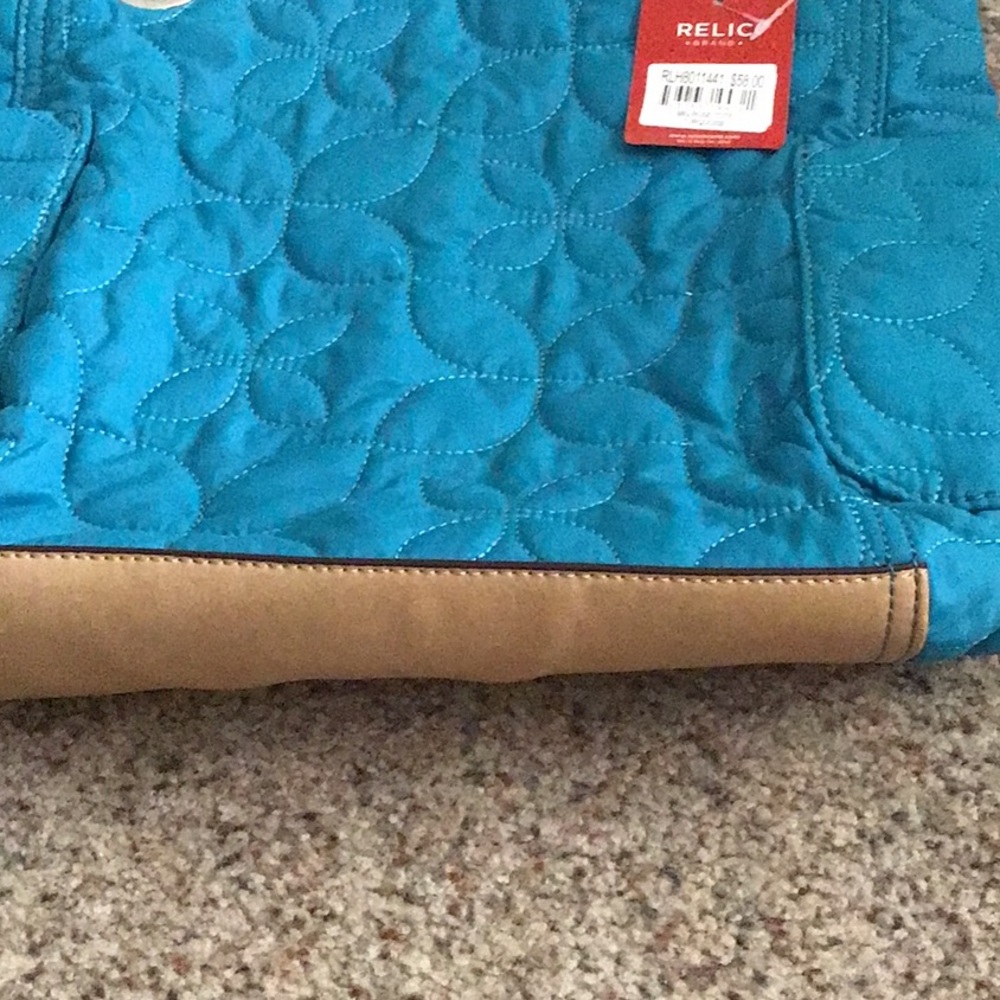 Relic Teal Quilted Tote with Tan Handles - Picture 3 of 3